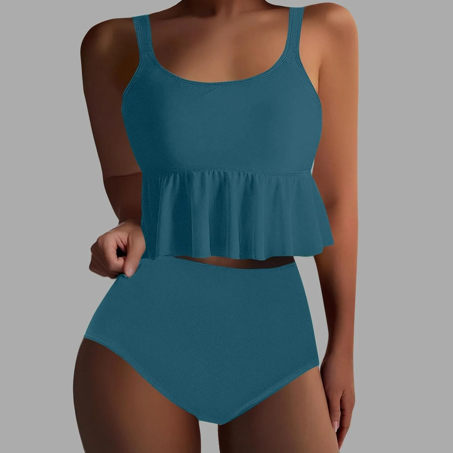 jsaierl Tankini Swimsuits for Women Tummy Control Ruffle Modest 2 Piece Swimwear Beachwear 2025 Summer Vacation Bathing Suits