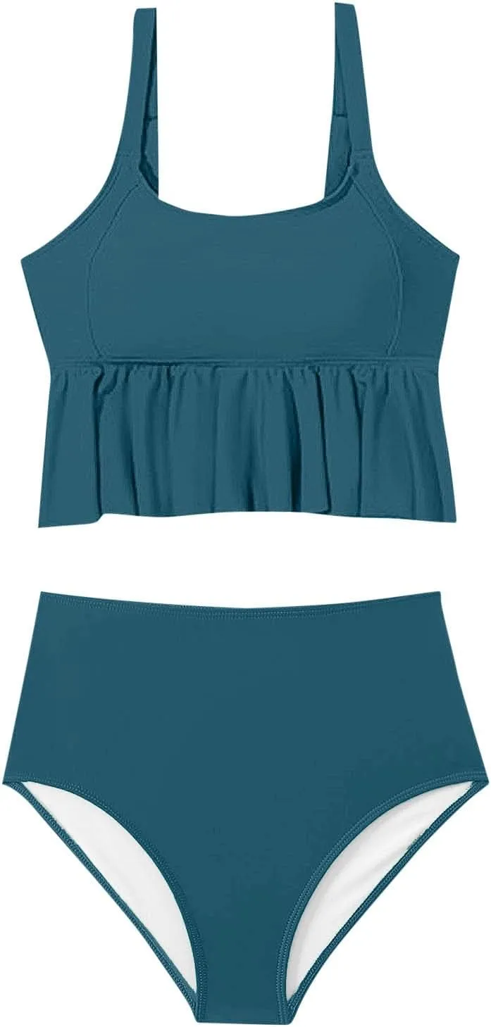 jsaierl Tankini Swimsuits for Women Tummy Control Ruffle Modest 2 Piece Swimwear Beachwear 2025 Summer Vacation Bathing Suits