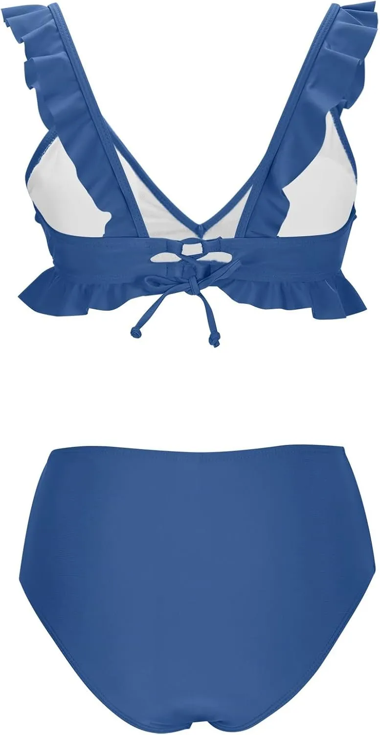 jsaierl Tummy Control Swimsuits for Women Modest Bikini Sets High Waisted Two Piece Swimwear Slimming Ruffle Bating Suit 2025