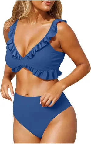 jsaierl Tummy Control Swimsuits for Women Modest Bikini Sets High Waisted Two Piece Swimwear Slimming Ruffle Bating Suit 2025