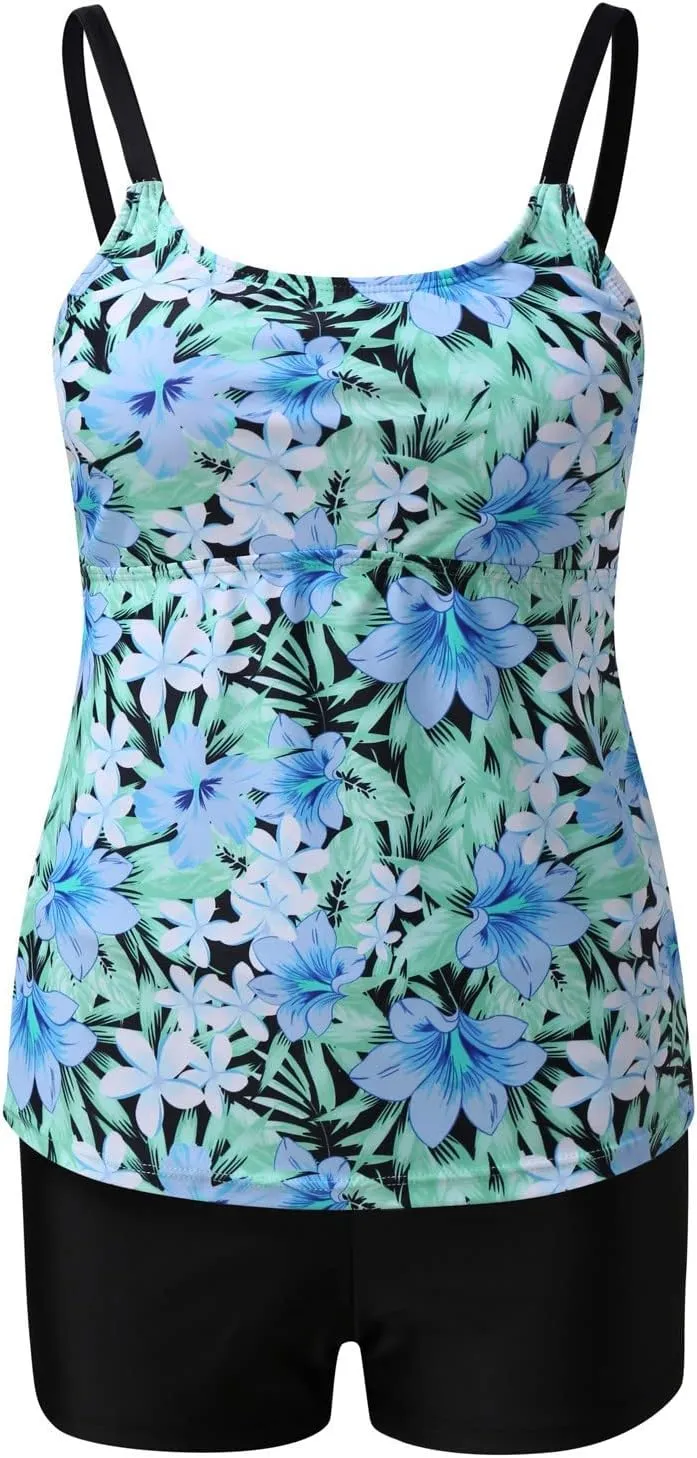 jsaierl Two Piece Swimsuit Women High Waisted Tummy Control Tankini Swimsuits Scoop Neck Print Bathing Suits Summer Beachwear