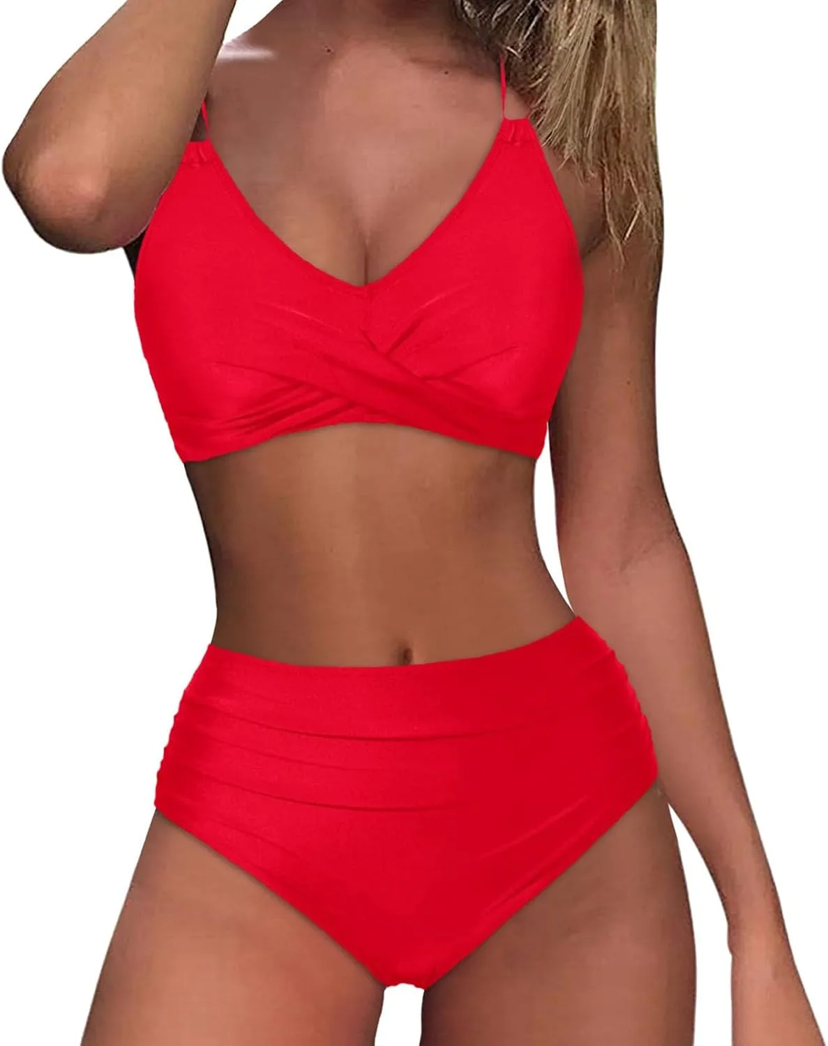 jsaierl Women Beachwear Summer Bikini Sets Sexy Front Twist Back Crossover Strappy Swimsuit Tummy Control Ruched Bathing Suit