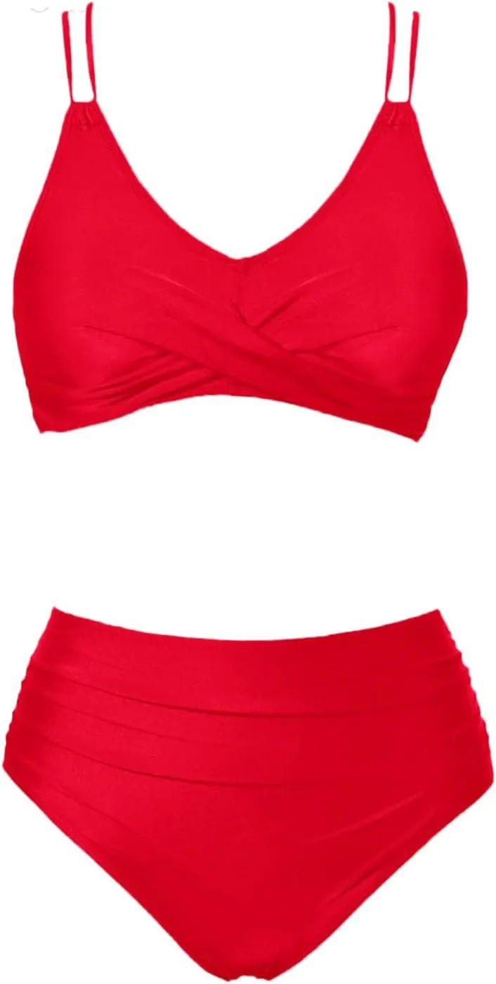 jsaierl Women Beachwear Summer Bikini Sets Sexy Front Twist Back Crossover Strappy Swimsuit Tummy Control Ruched Bathing Suit