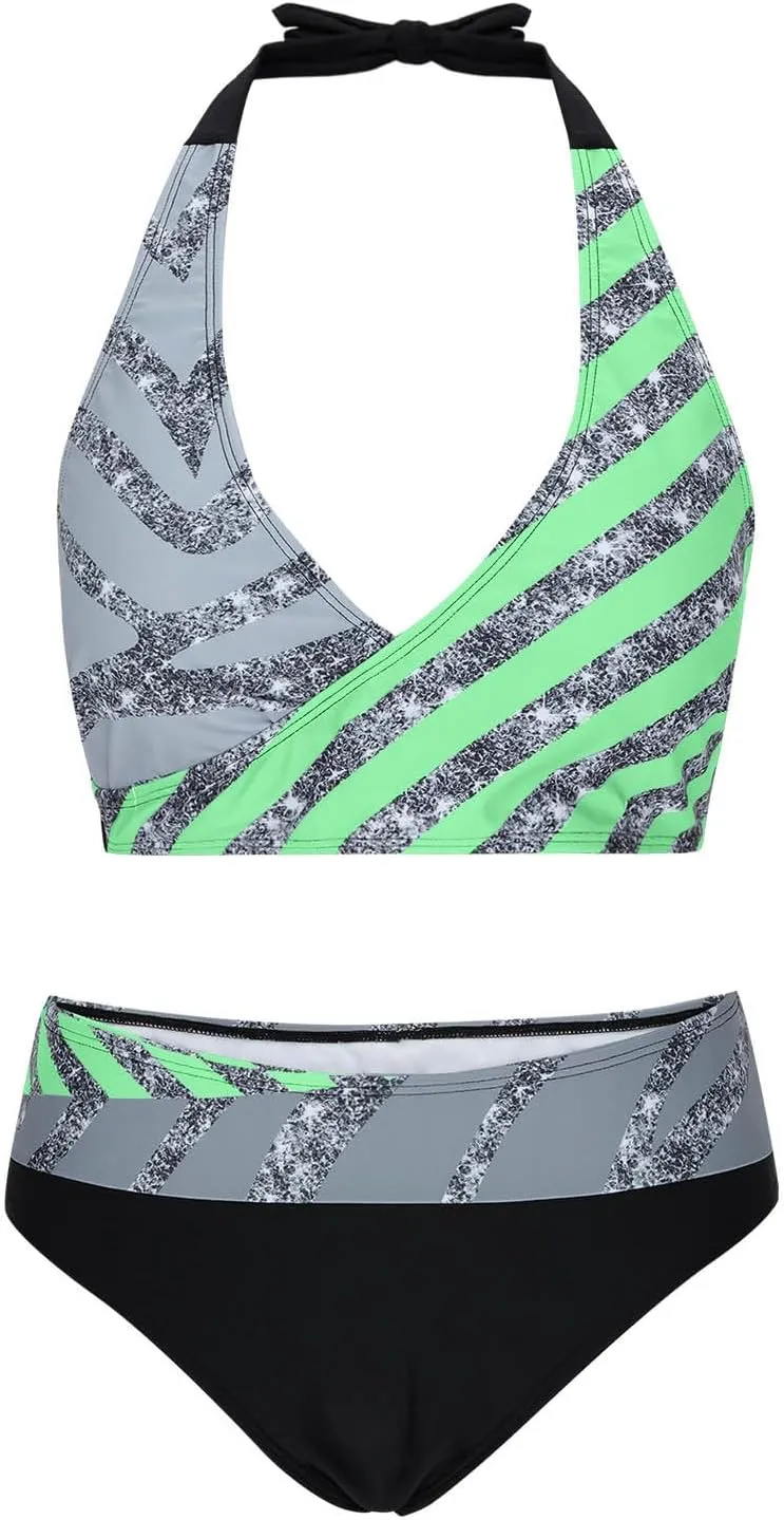 jsaierl Women Bikini Sets Sexy Triangle Bathing Suit Fashion Colourful Striped Print 2 Piece Swimwear Tummy Control Swimsuits
