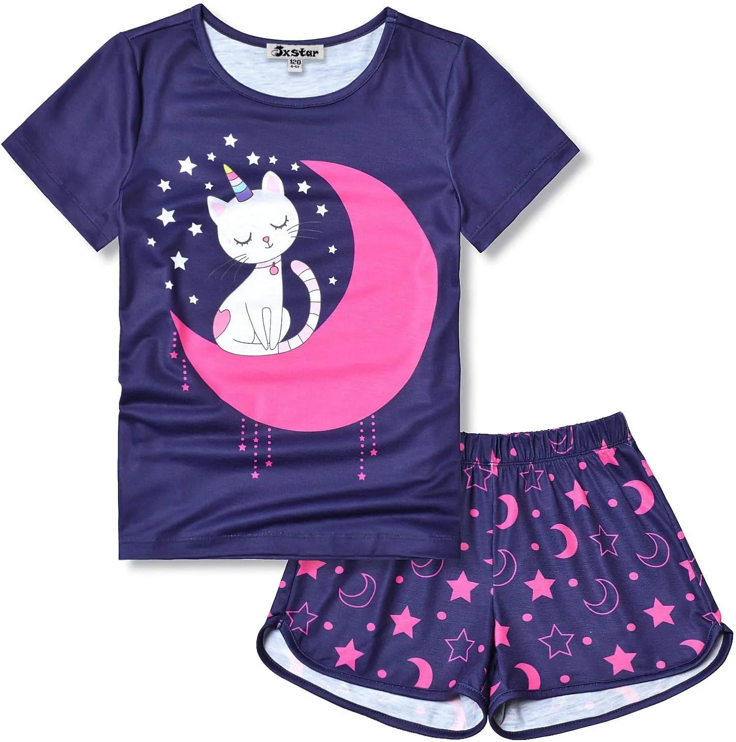 Jxstar Classic Girls Short-Sleeved Pajamas Two-Piece Summer Pj Sets 3-13Y