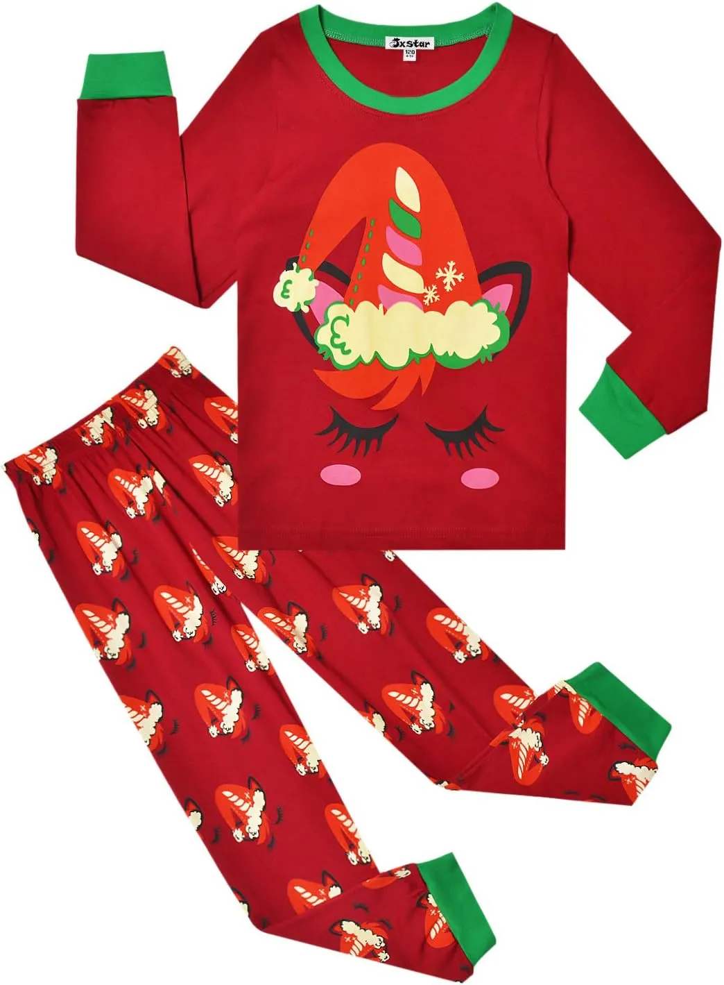 Jxstar Girls Christmas Pajamas Santa Unicorn Pj Set Cotton Pjs Long Sleeve Sleepwear…