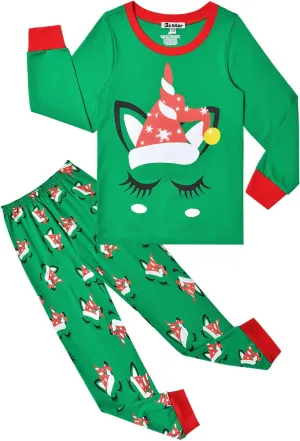 Jxstar Girls Christmas Pajamas Santa Unicorn Pj Set Cotton Pjs Long Sleeve Sleepwear…