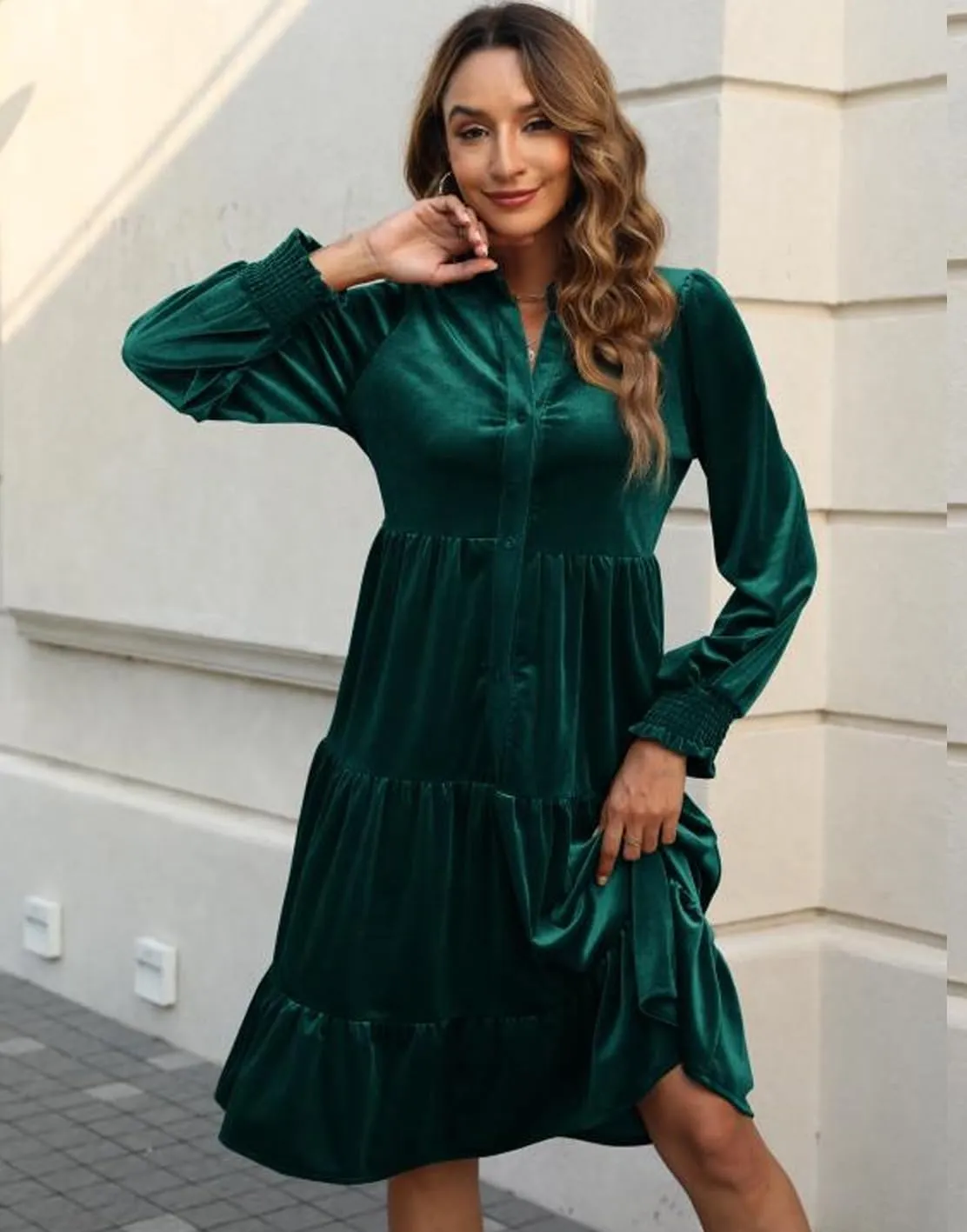Kedera Women's Elegant Velvet Dress V Neck Tiered Babydoll Aline Flowy Formal Wedding Bridesmaid Dresses