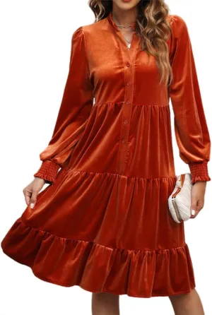 Kedera Women's Elegant Velvet Dress V Neck Tiered Babydoll Aline Flowy Formal Wedding Bridesmaid Dresses