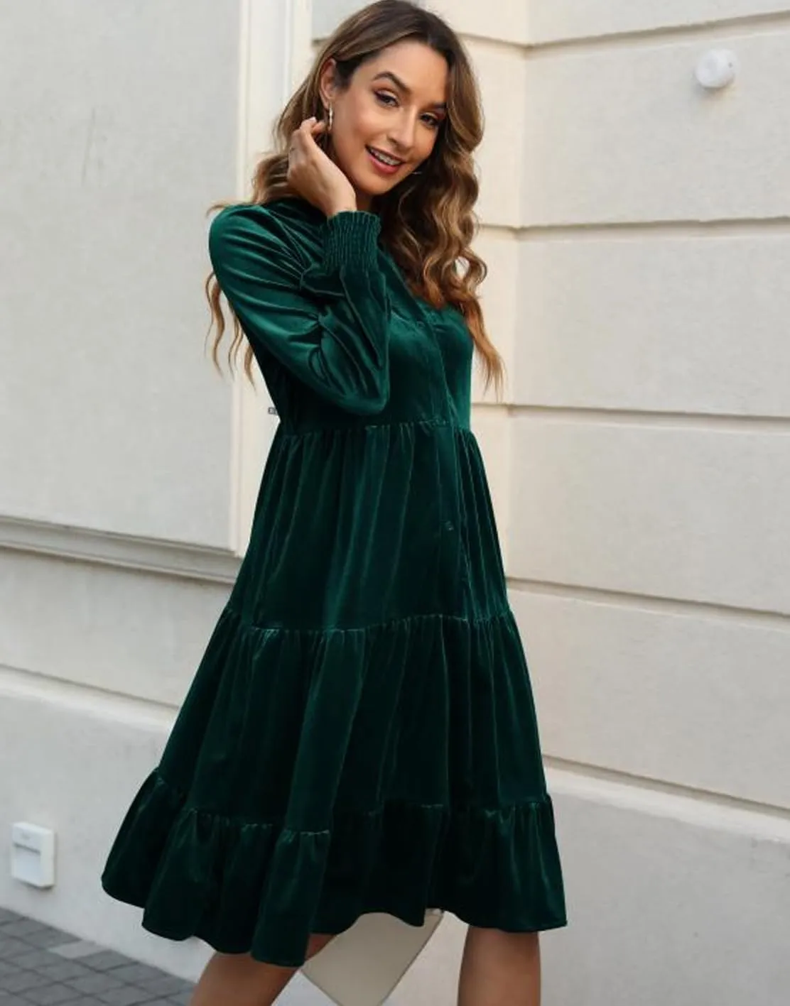 Kedera Women's Elegant Velvet Dress V Neck Tiered Babydoll Aline Flowy Formal Wedding Bridesmaid Dresses
