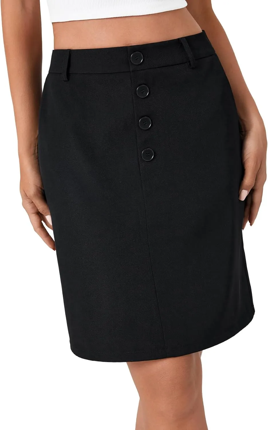KIFOVEN Women’s Casual High Waist Knee Length Skirt Button Basic Elastic Straight Business Suit Skirt with Pockets