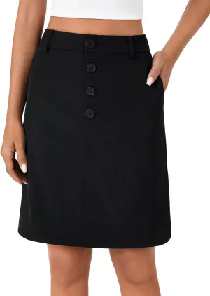 KIFOVEN Women’s Casual High Waist Knee Length Skirt Button Basic Elastic Straight Business Suit Skirt with Pockets