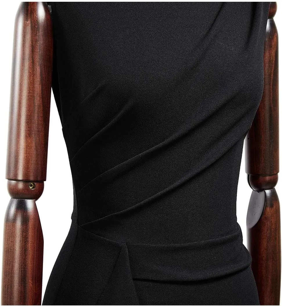 Knitee Women's Retro Business Sleeveless Ruffle Ruched Bodycon Cocktail Dress