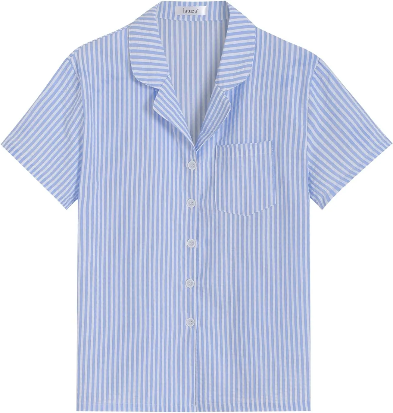 Latuza Women's Seersucker Cotton Summer Pajama Set Button Down Pj Set