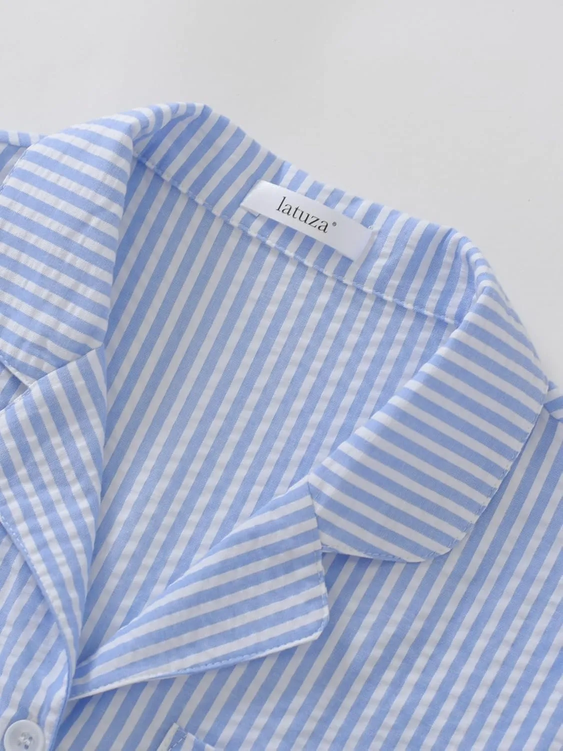Latuza Women's Seersucker Cotton Summer Pajama Set Button Down Pj Set
