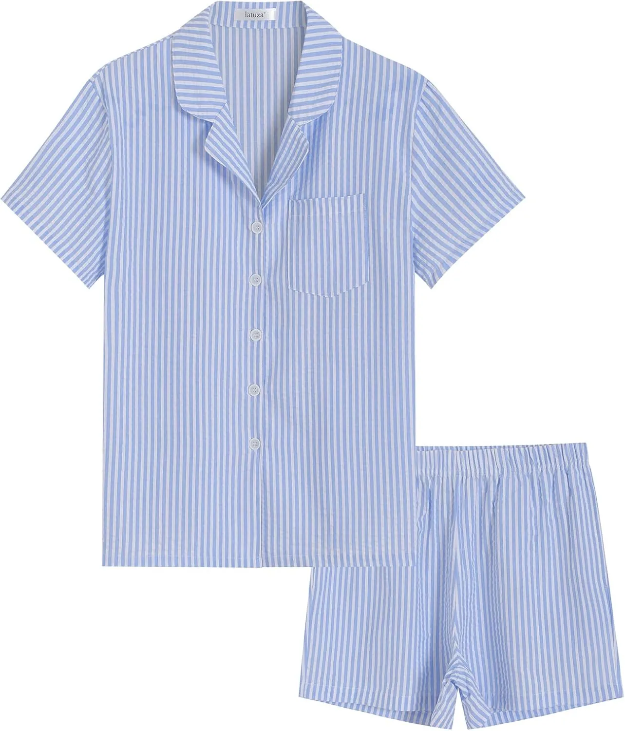 Latuza Women's Seersucker Cotton Summer Pajama Set Button Down Pj Set