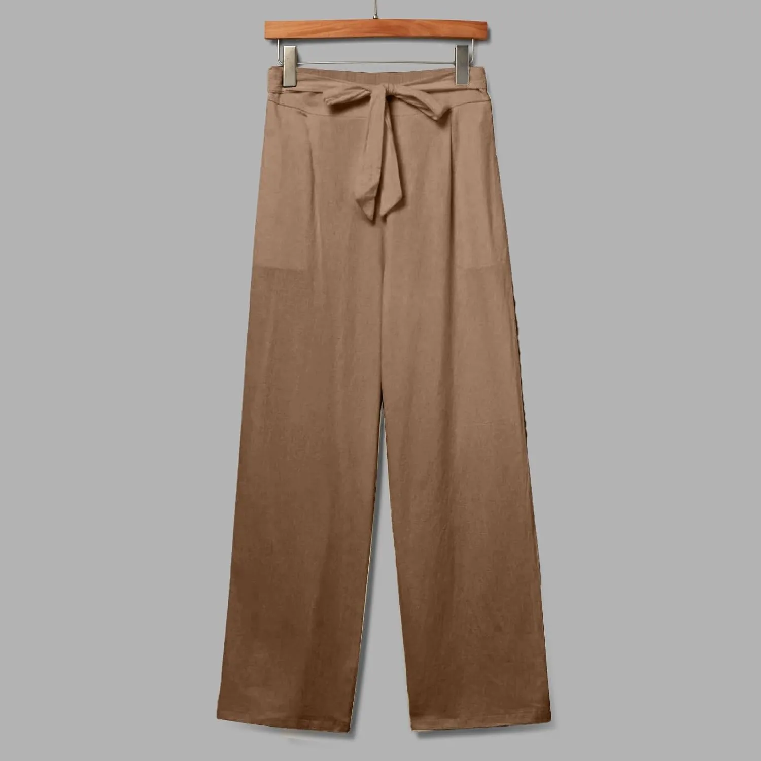 Linen Pants Women Summer Straight Leg High Waisted Work Pants with Pockets Plus Size Elastic Waist Pants Trousers