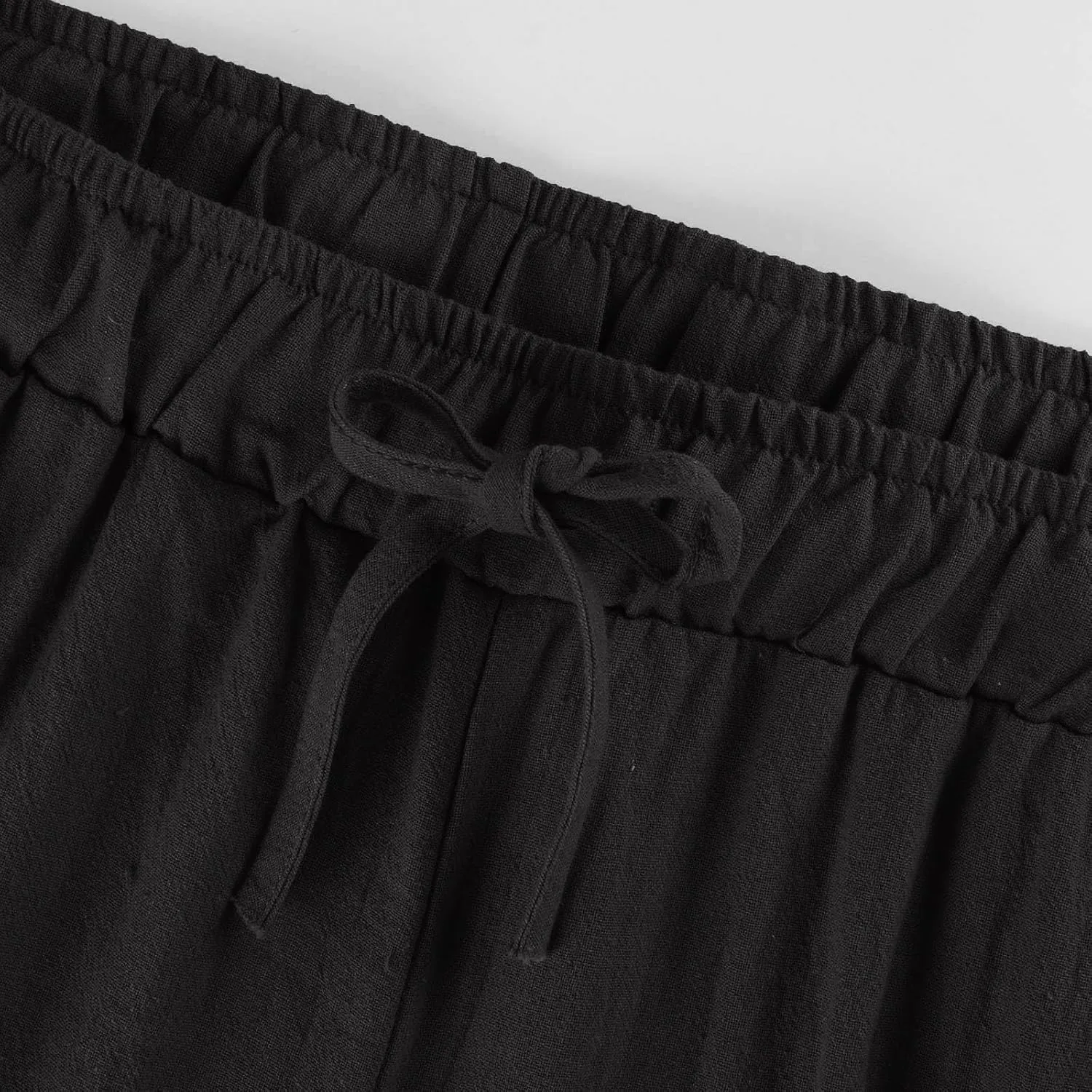 Linen Wide Leg Pants Woman Summer High Waisted Beach Pants Casual Trousers Drawstring Lounge Pants with Pockets