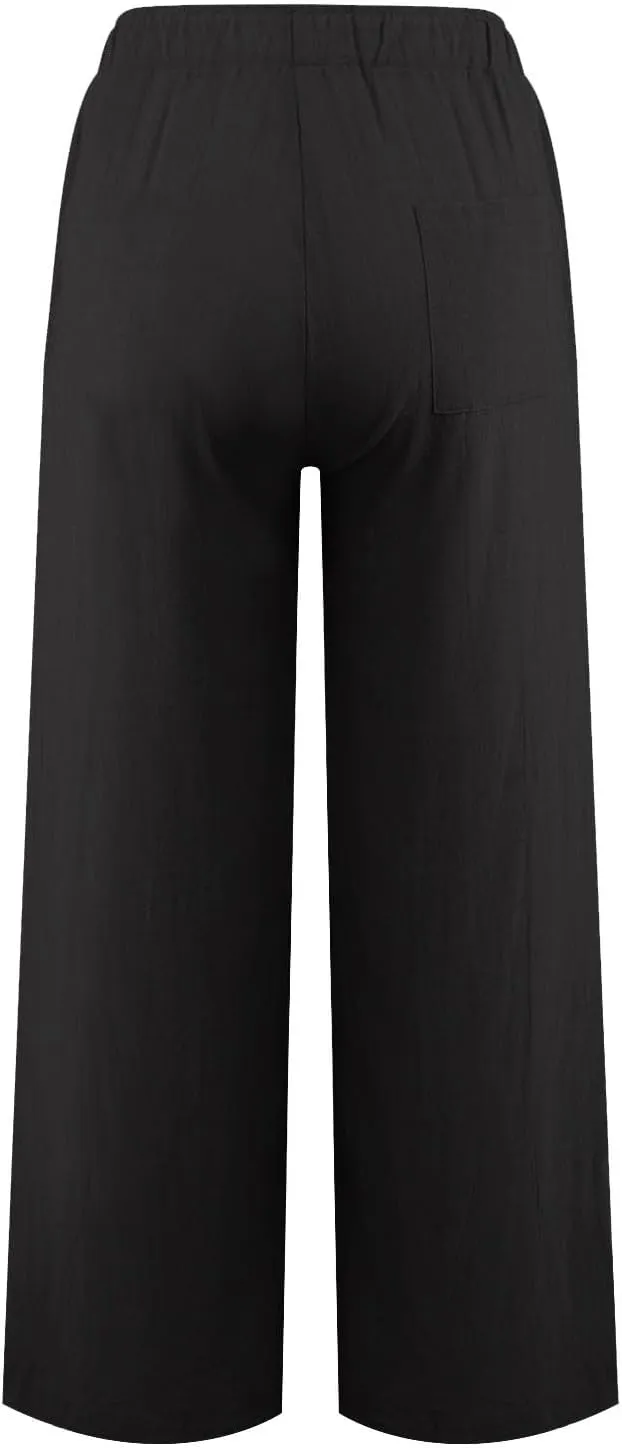 Linen Wide Leg Pants Woman Summer High Waisted Beach Pants Casual Trousers Drawstring Lounge Pants with Pockets
