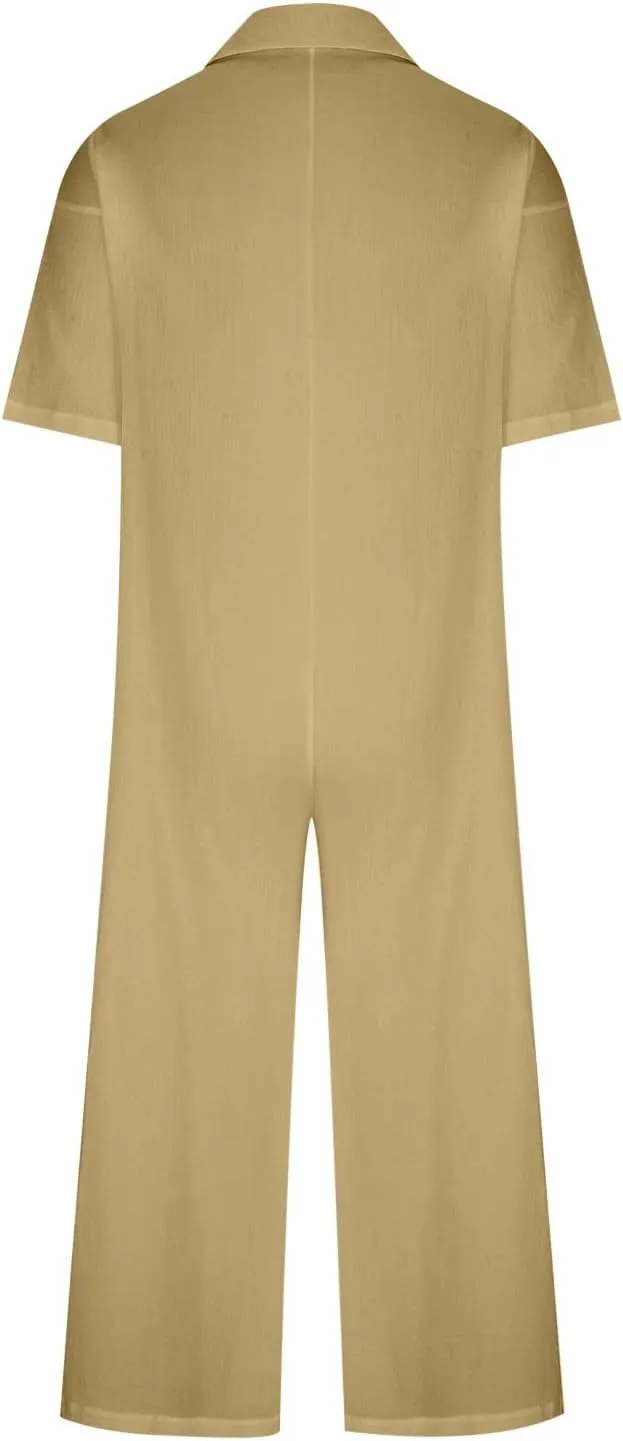 Loose Fit Pants for Women Fall Summer Linen Straight Leg Plain Long Leg Overalls Pants Rompers Women 2024 Fashion
