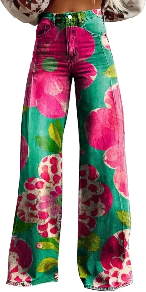 Loose Straight Cargo Pants Women Vintage Hippie Pants Casual High Waist Trendy Wide Leg Trousers Tie Dye Print Pants