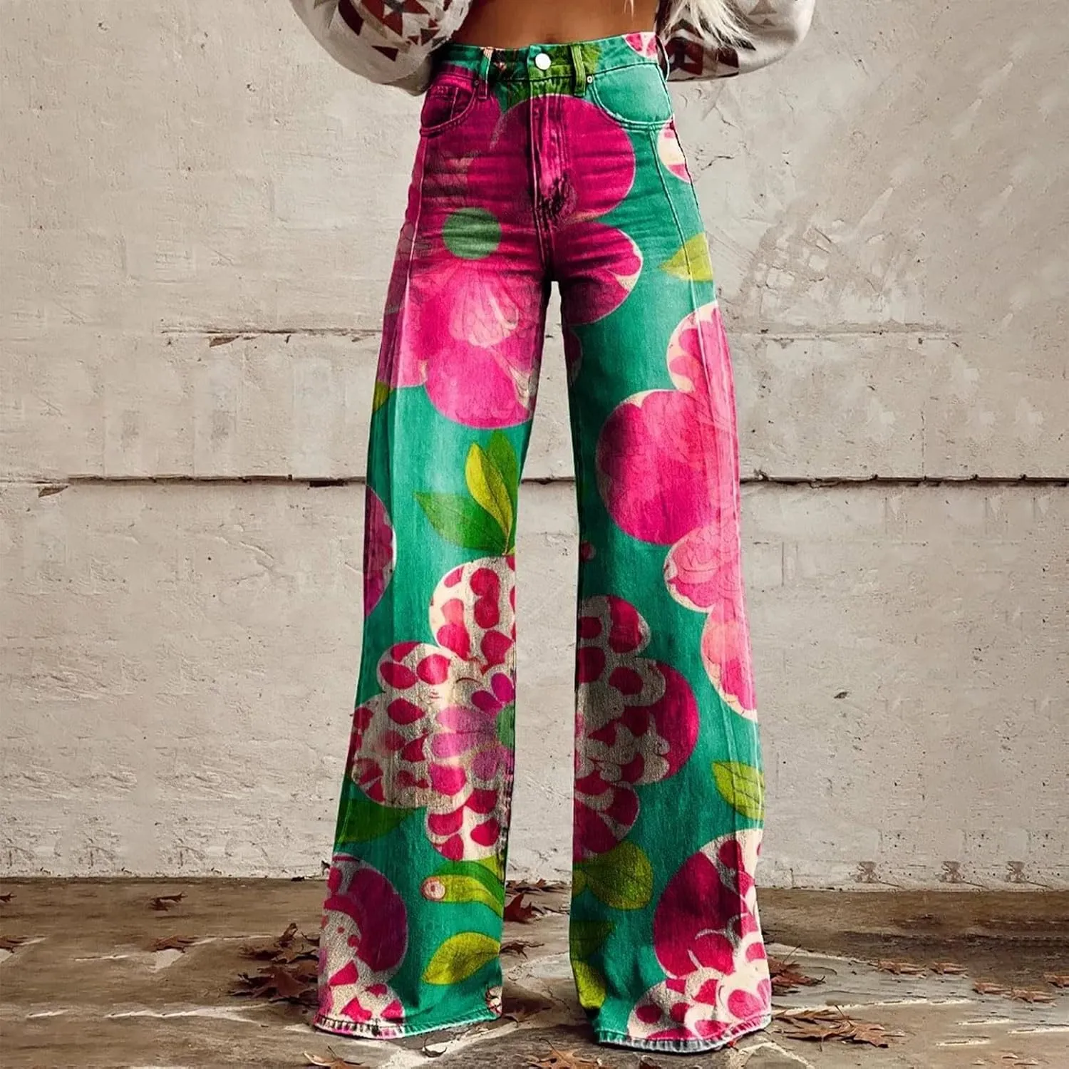 Loose Straight Cargo Pants Women Vintage Hippie Pants Casual High Waist Trendy Wide Leg Trousers Tie Dye Print Pants