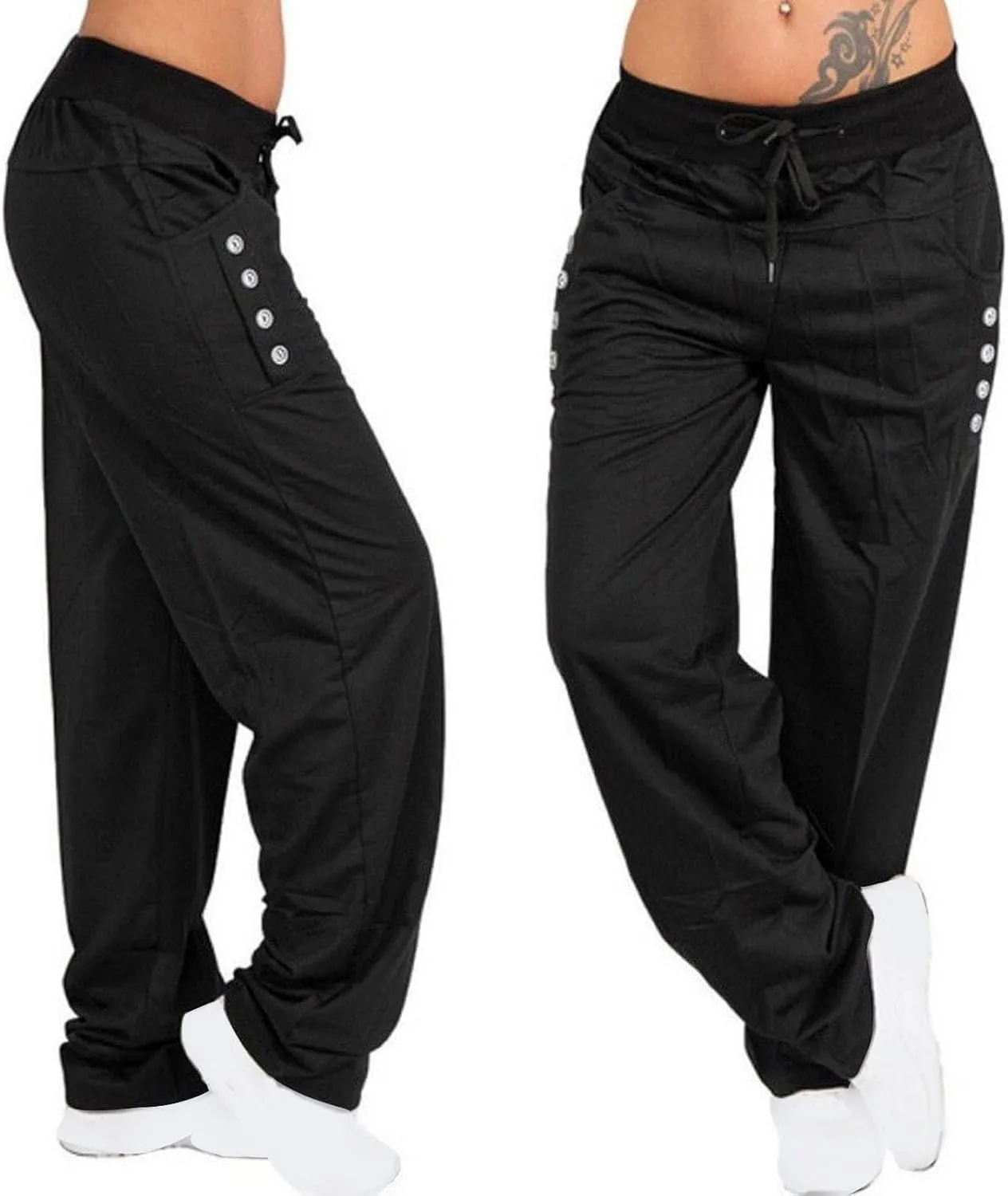 LRMQS Sweatpants Women Drawstring Elastic Waist Loose Fit Crop Straight Pants Running Workout Casual Trousers