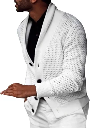 Men Shawl Collar Cardigan Sweater Button Down Cable Knitted Sweater Long Sleeve Jumper Slim Fit Knitwear Casual Jacket