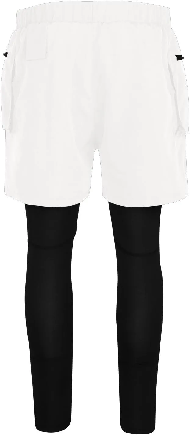 Men's 2 in 1 Running Pants Compression Athletic Pants Tights Quick Dry Gym Workout Legging Shorts with Zipper Pockets