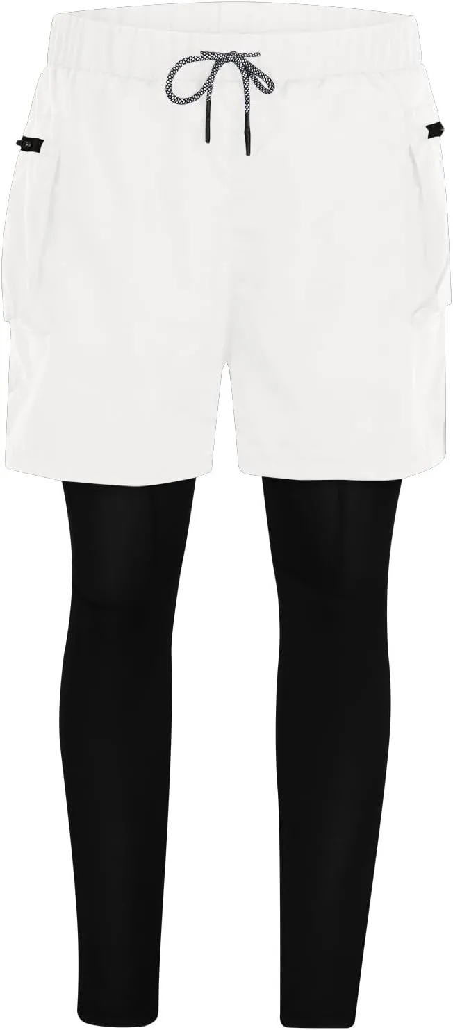 Men's 2 in 1 Running Pants Compression Athletic Pants Tights Quick Dry Gym Workout Legging Shorts with Zipper Pockets