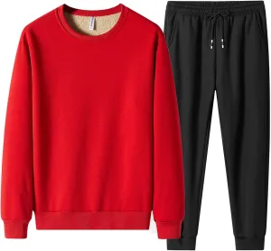 Men's 2 Pieces Fleece Lined Set Crew Neck Long Sleeve Pullover and Drawstring Joggers Casual Lounge Winter Warm Sets