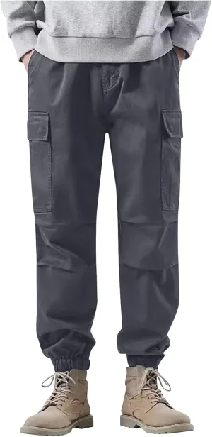 Men's Cargo Pants Multi-Pocket Zippered Slim Trousers Men Linen Trousers Men Cargo Pants Trousers Pockets Trousers