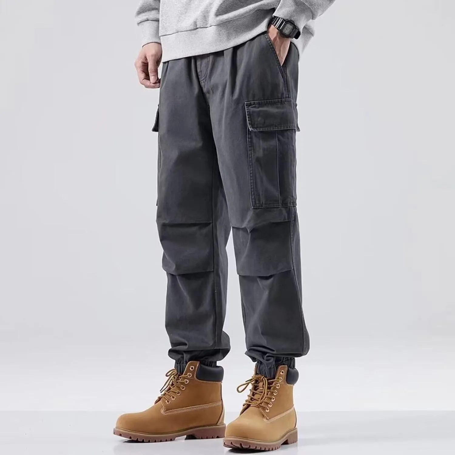 Men's Cargo Pants Multi-Pocket Zippered Slim Trousers Men Linen Trousers Men Cargo Pants Trousers Pockets Trousers