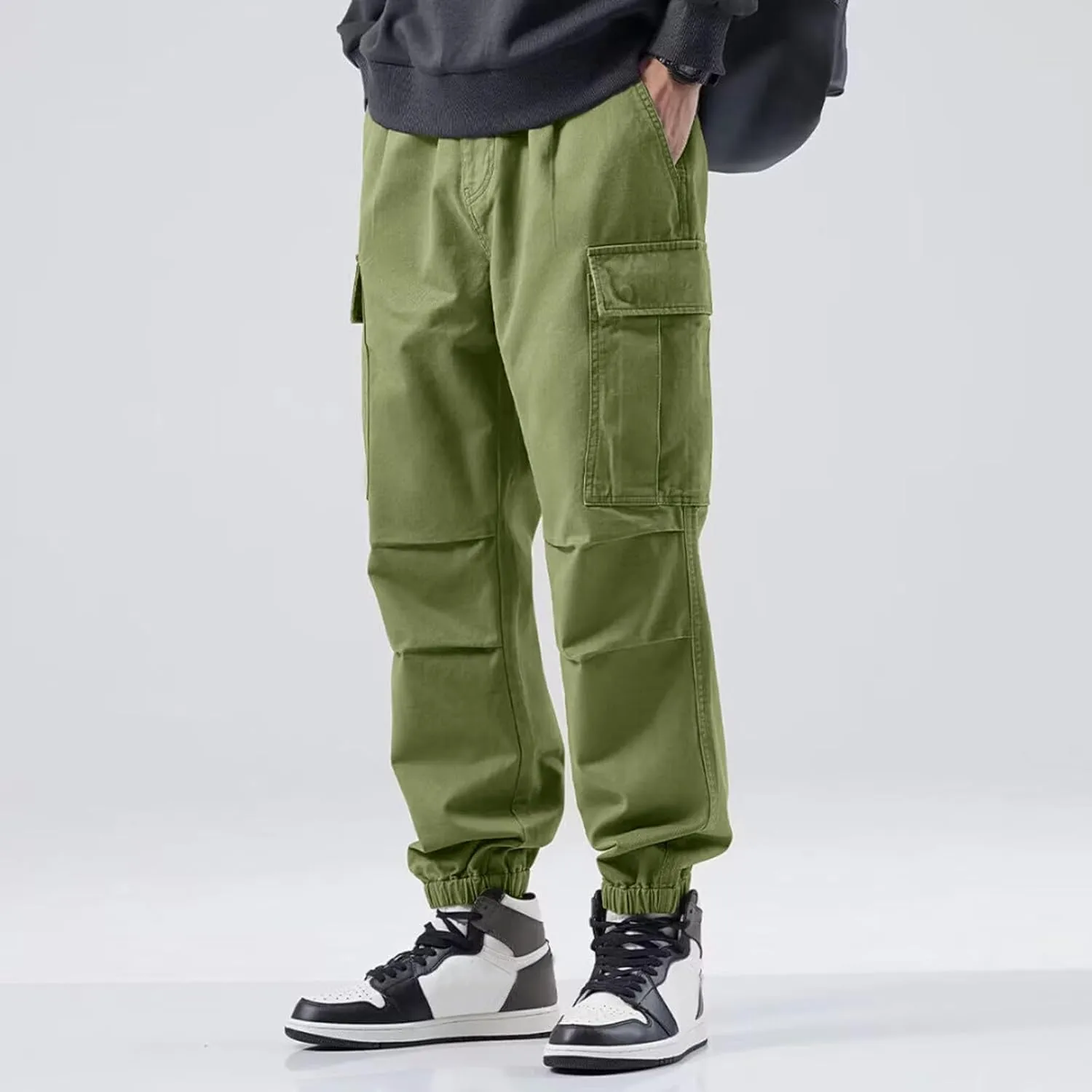 Men's Cargo Pants Multi-Pocket Zippered Slim Trousers Men Linen Trousers Men Cargo Pants Trousers Pockets Trousers