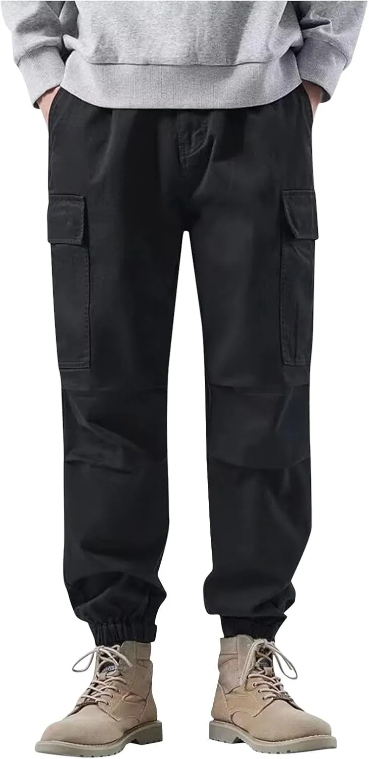 Men's Cargo Pants Multi-Pocket Zippered Slim Trousers Men Linen Trousers Men Cargo Pants Trousers Pockets Trousers