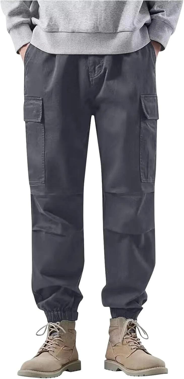 Men's Cargo Pants Multi-Pocket Zippered Slim Trousers Men Linen Trousers Men Cargo Pants Trousers Pockets Trousers