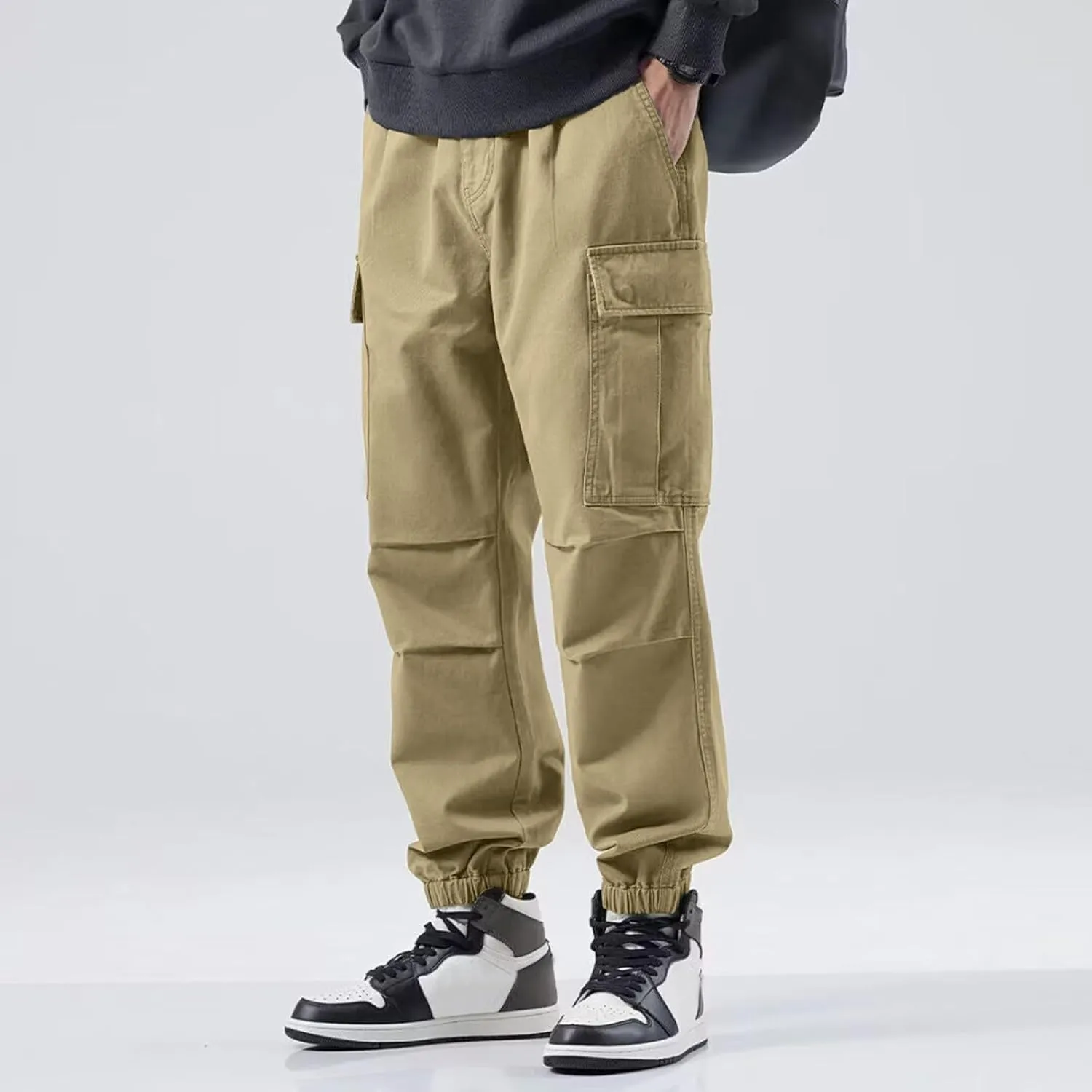 Men's Cargo Pants Multi-Pocket Zippered Slim Trousers Men Linen Trousers Men Cargo Pants Trousers Pockets Trousers