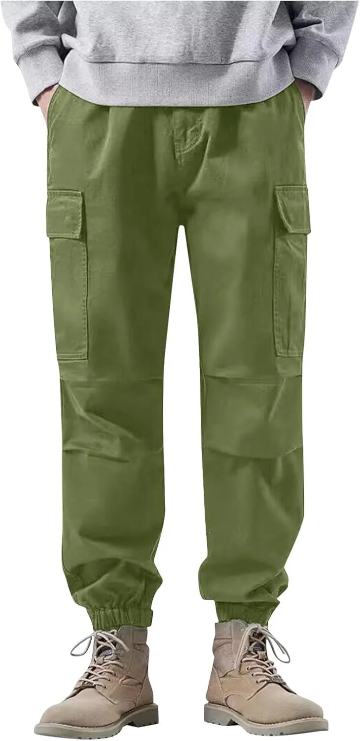 Men's Cargo Pants Multi-Pocket Zippered Slim Trousers Men Linen Trousers Men Cargo Pants Trousers Pockets Trousers