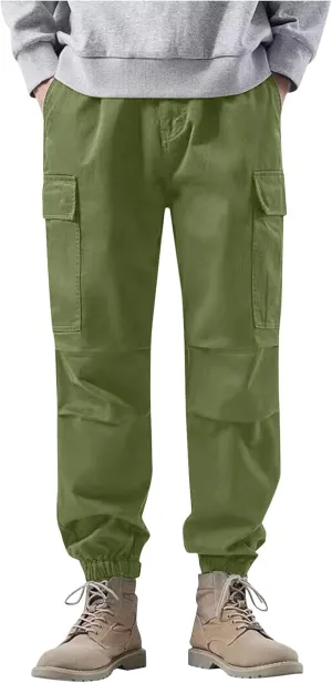 Men's Cargo Pants Multi-Pocket Zippered Slim Trousers Men Linen Trousers Men Cargo Pants Trousers Pockets Trousers