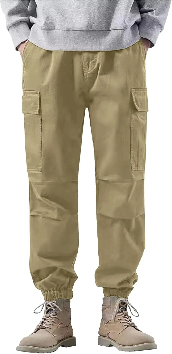 Men's Cargo Pants Multi-Pocket Zippered Slim Trousers Men Linen Trousers Men Cargo Pants Trousers Pockets Trousers
