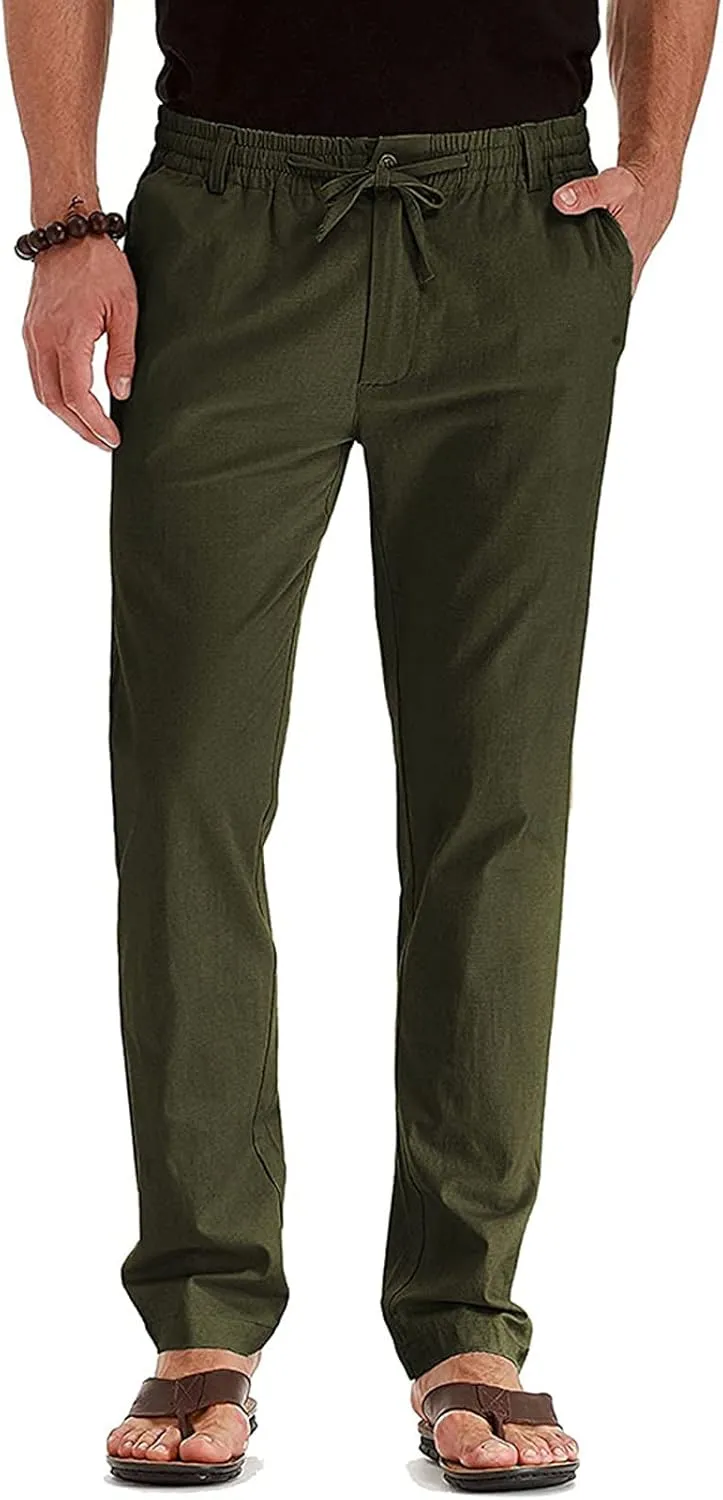 Mens Casual Chino Trouser Cotton Jogger Drawstring Elastic Waist Pants Solid Athletic Sweat Pants Pyjama Bottoms