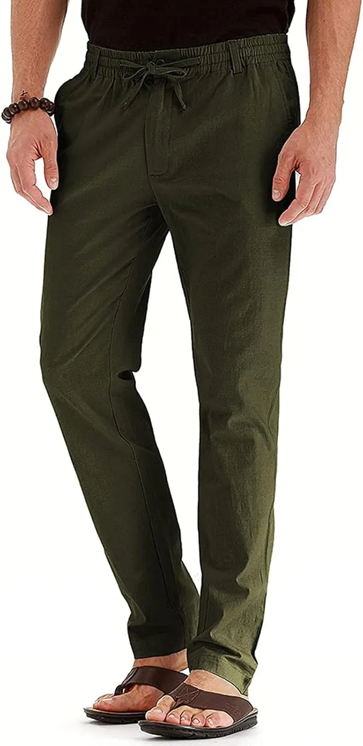 Mens Casual Chino Trouser Cotton Jogger Drawstring Elastic Waist Pants Solid Athletic Sweat Pants Pyjama Bottoms