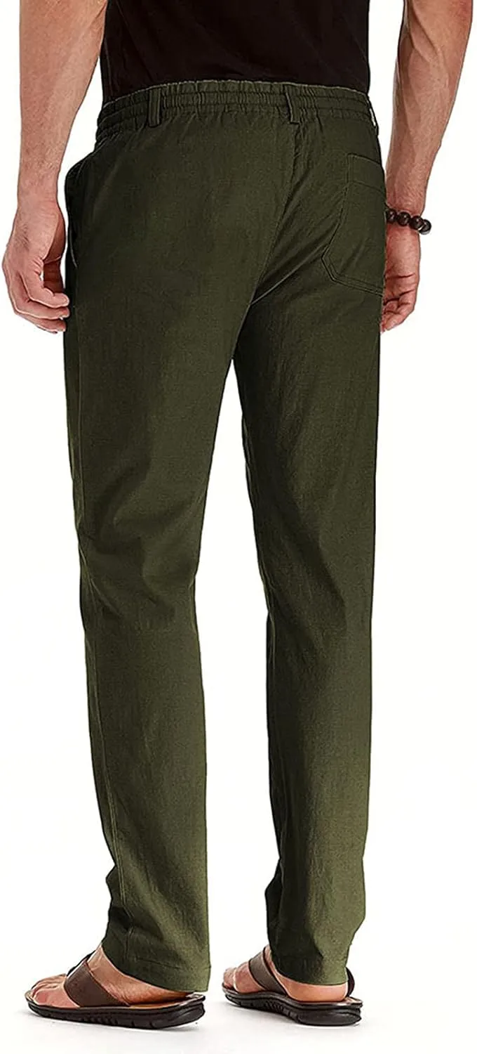 Mens Casual Chino Trouser Cotton Jogger Drawstring Elastic Waist Pants Solid Athletic Sweat Pants Pyjama Bottoms