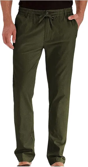 Mens Casual Chino Trouser Cotton Jogger Drawstring Elastic Waist Pants Solid Athletic Sweat Pants Pyjama Bottoms