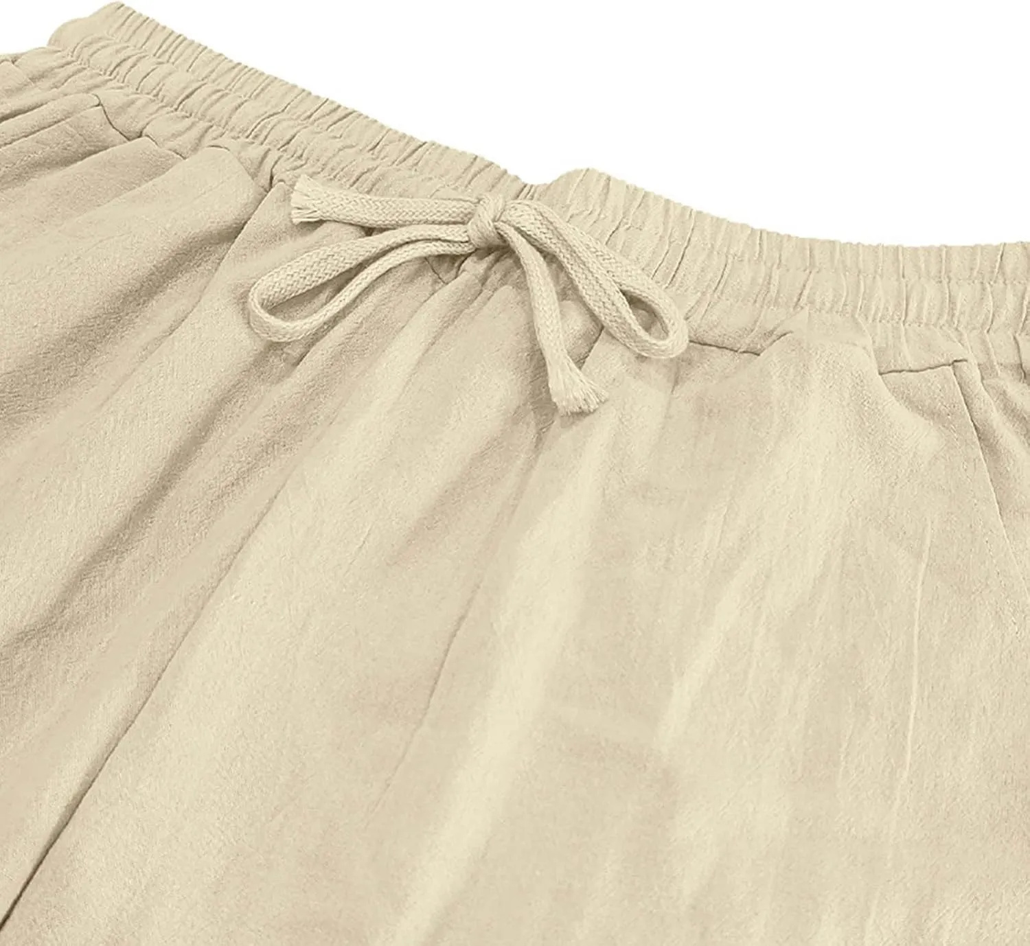 Mens Casual Cotton Linen Pants Regular Fit Elastic Waist Trousers Lightweight Pleated Wide Leg Linen Pant Drawstring