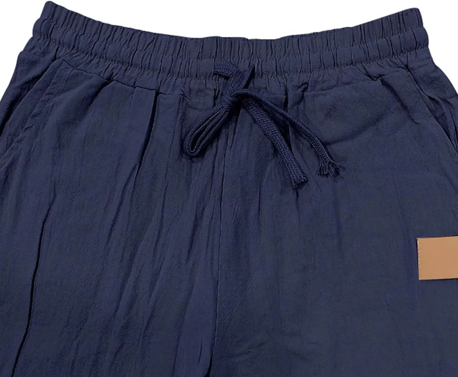 Mens Casual Cotton Linen Pants Regular Fit Elastic Waist Trousers Lightweight Pleated Wide Leg Linen Pant Drawstring