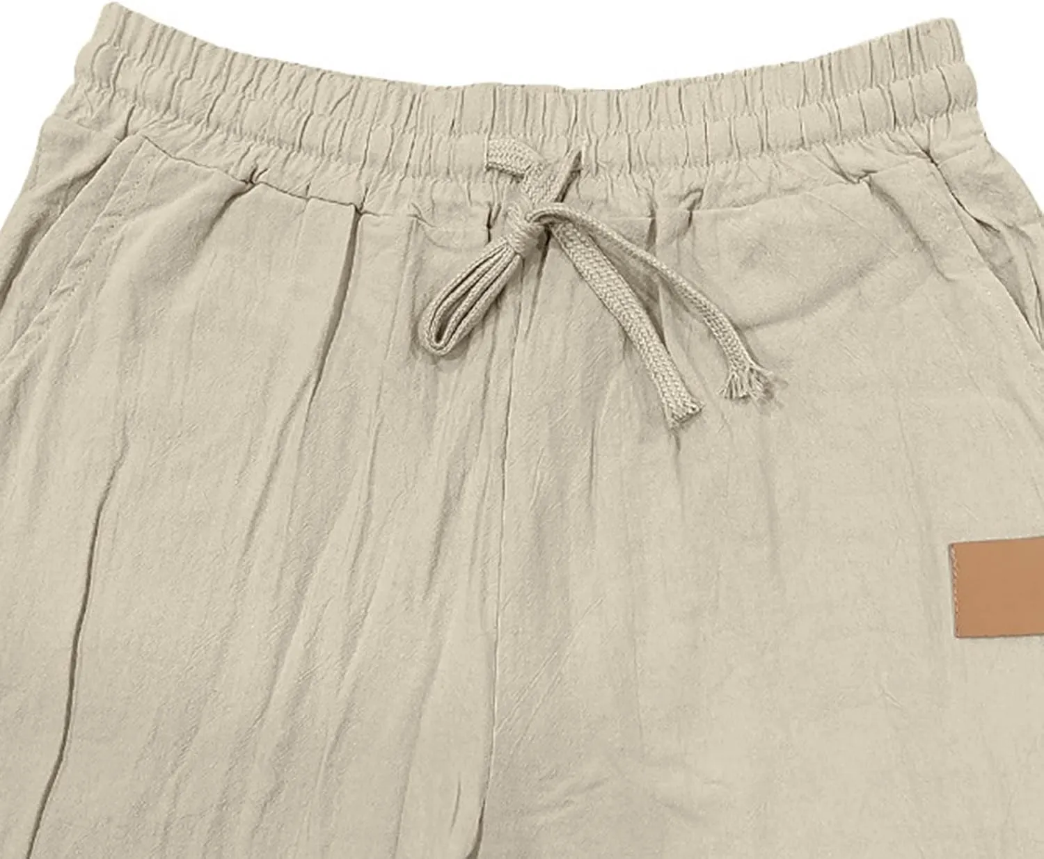 Mens Casual Cotton Linen Pants Regular Fit Elastic Waist Trousers Lightweight Pleated Wide Leg Linen Pant Drawstring
