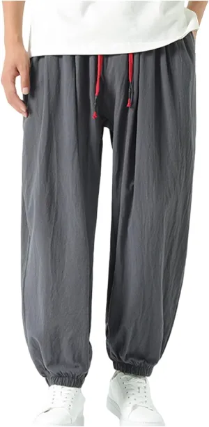 Mens Cotton Jogger Pants Loose Elastic Drawstring Waist Trousers Spring Summer Harem Pant Casual Going Out Clothing
