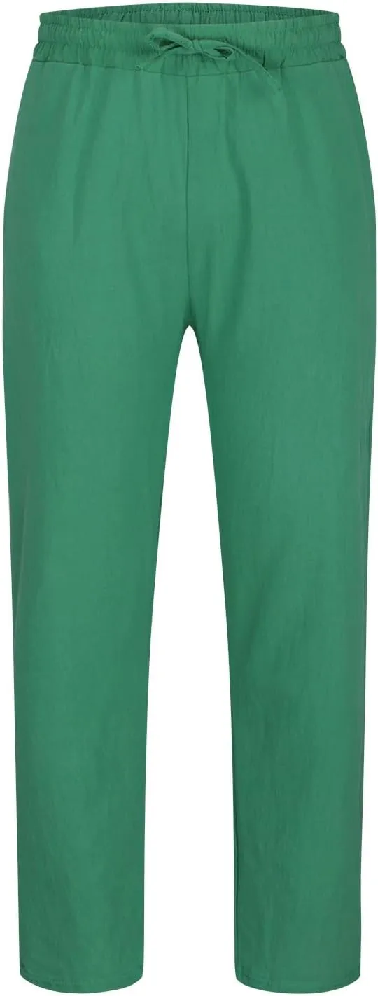 Mens Cotton Linen Drawstring Pants Fashion Elastic Waist Pant Summer Business Casual Trousers Vacation Outing Clothes
