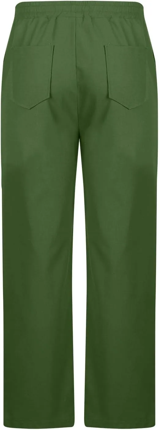 Men's Cotton Linen Pants Casual Work Pant Spring Business Elastic Drawstring Waist Trousers 2025 Solid Comfy Outfits